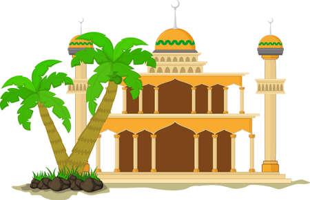 Muslim mosque isolated flat facade on white background. Flat with shadows architecture object. Vector cartoon design. Beautiful muslim temple icon illustrationのイラスト素材