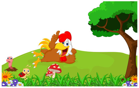 Happy cartoon roster in the farmのイラスト素材