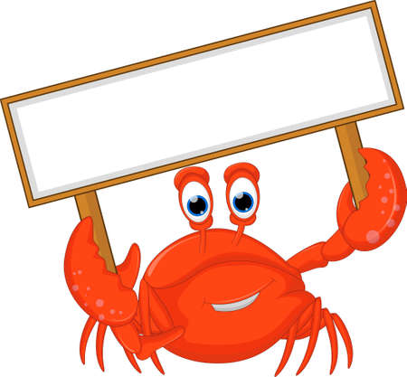 Crab marine red. Colorful cartoon character.with blank signのイラスト素材