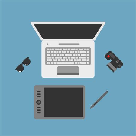 illustration of workplace concepts for freelance vector design, work from home, stay at homeのイラスト素材