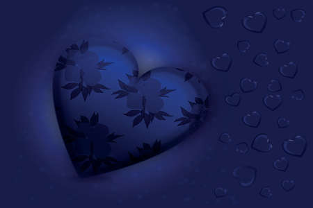 Heart with blue flower motif, heart confetti.の写真素材