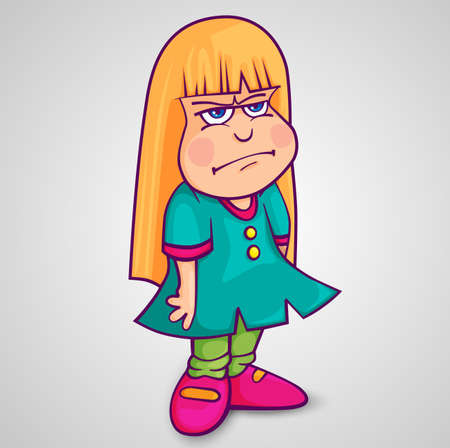 sullen girl in green dressのイラスト素材