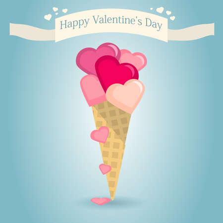Holiday Postcard for Valentines day in flat design. Ice cream made of heartsのイラスト素材