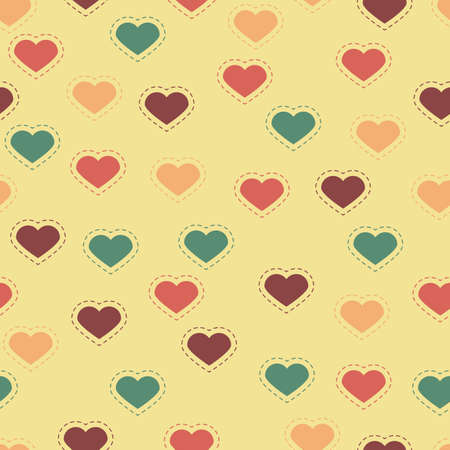 Seamless background with colorful hearts and stitches in flat designのイラスト素材