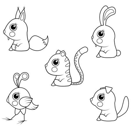 Coloring book. Collection of Cartoon Baby Animalsのイラスト素材