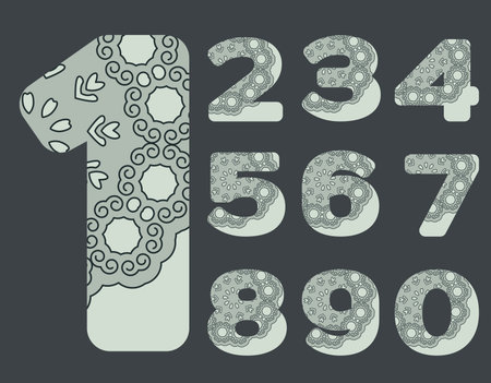Font with lace in grey colors, numbersのイラスト素材