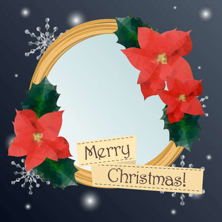 Merry Christmas Frame with  mistletoe and hollyのイラスト素材