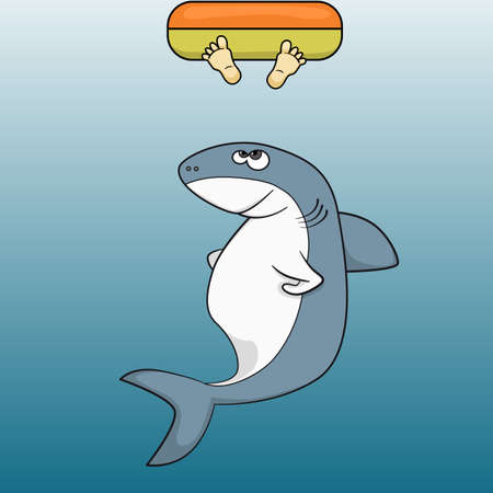 Unexpected neighbor. Shark and man's leg in the oceanのイラスト素材