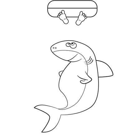 Coloring book. Shark and man's legs in the oceanのイラスト素材