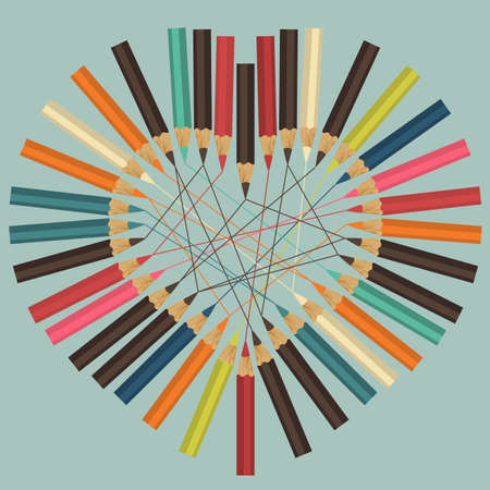 Heart made of colorful pencilsのイラスト素材