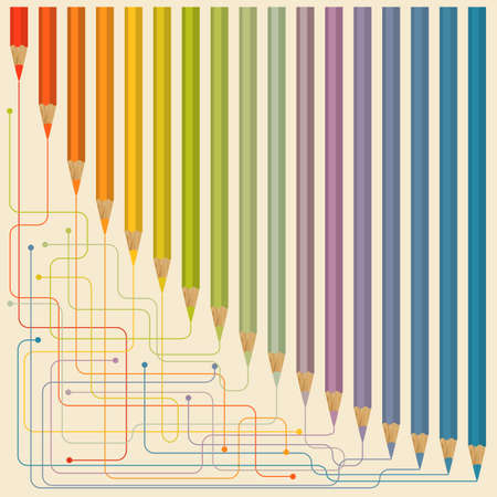 Illustration with colorful pencils and lines with same colorのイラスト素材