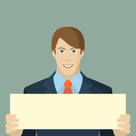 Businessman holding an empty poster in flat designのイラスト素材