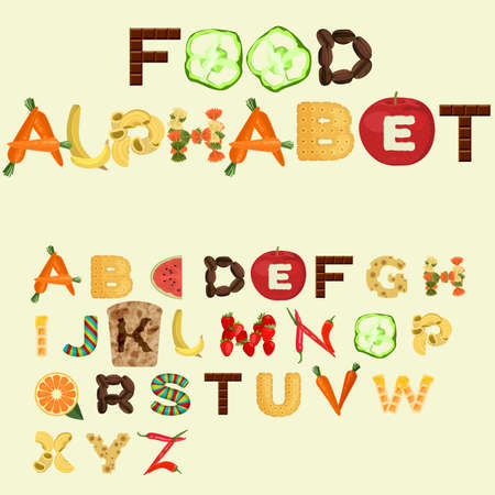 Alphabet made of different food in flat designのイラスト素材