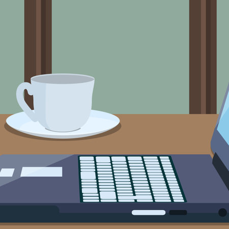 Workplace with a part of laptop and cup of coffeeのイラスト素材