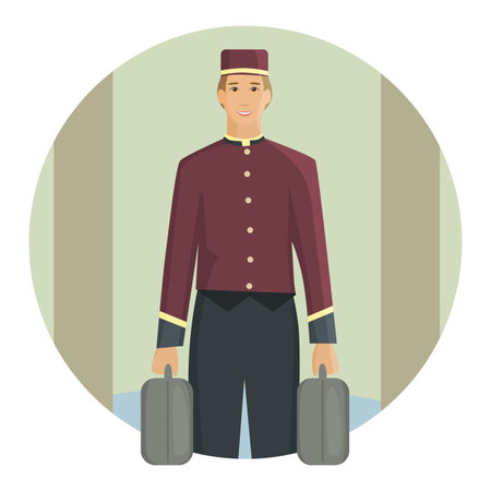 Porter carrying a suitcase, flat designのイラスト素材