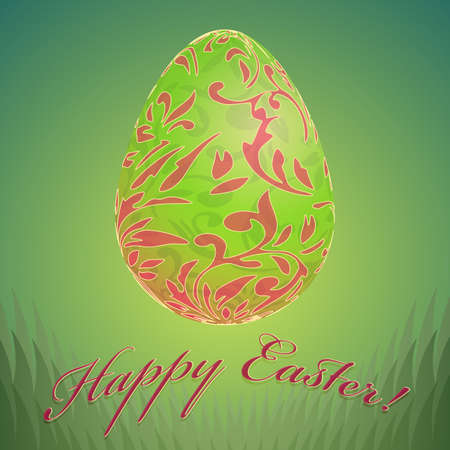 Colorful  postcard with 3d egg with floral pattern for Easter holidaysのイラスト素材