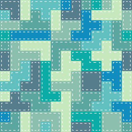 Seamless colorful Abstract background made of tetris shapes in patchwork styleのイラスト素材