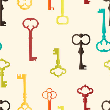 Seamless background made of colorful keys in flat designのイラスト素材
