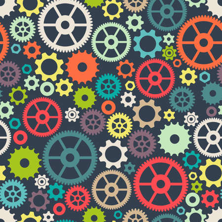 Seamless colorful background with gears in flat designのイラスト素材
