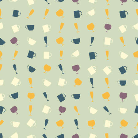 Seamless colorful background made of different kind of dishes in flat designのイラスト素材