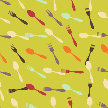 Seamless colorful background made of spoon and fork in flat designのイラスト素材