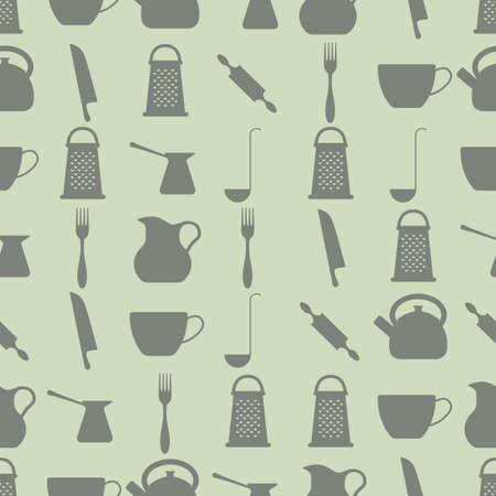 Seamless colorful background made of different kind of dishes in flat designのイラスト素材