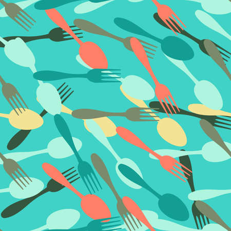 Seamless colorful background made of spoon and fork in flat designのイラスト素材
