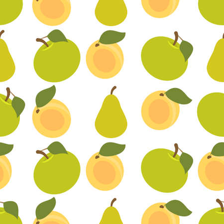 Seamless colorful background made of fruits such as apple, apricot and pear in flat designのイラスト素材
