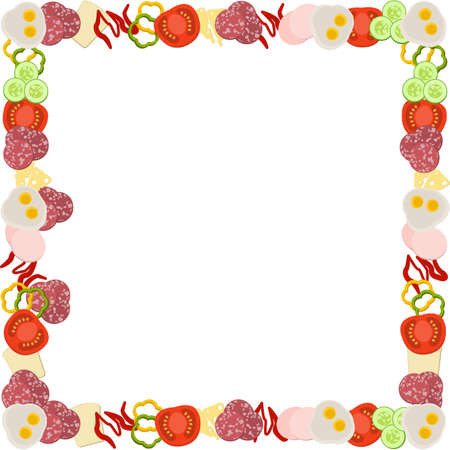 colorful frame made of ingredients for sandwich  in flat designのイラスト素材