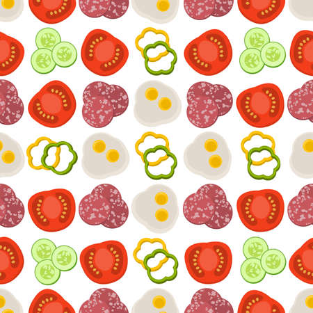 Seamless colorful background made of ingredients for sandwich  in flat designのイラスト素材