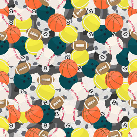 Seamless colorful background made of different kind of balls in flat designのイラスト素材