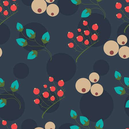 Seamless colorful background made of abstract berries and flowers in flat designのイラスト素材
