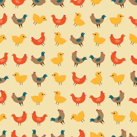 Seamless colorful background made of domestic birds  in flat designのイラスト素材