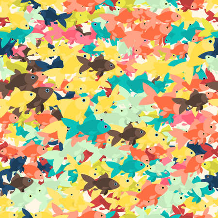 Seamless colorful background made of different goldfish  in flat designのイラスト素材