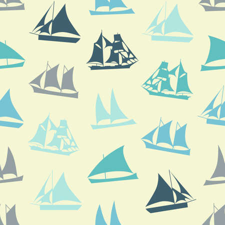 Seamless colorful background made of  different ships in flat simple designのイラスト素材