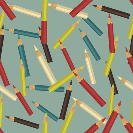Seamless colorful background made of  pencils in flat simple designのイラスト素材