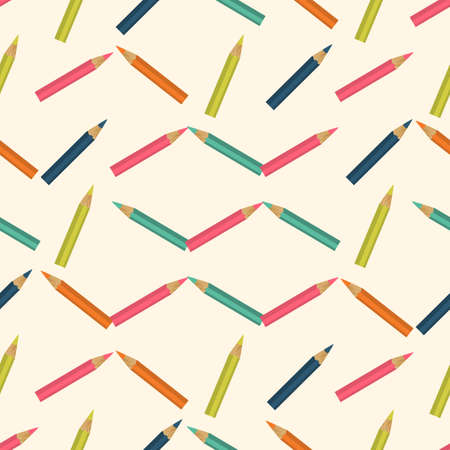 Seamless colorful background made of  pencils in flat simple designのイラスト素材