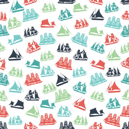 Seamless colorful background made of  different ships in flat simple designのイラスト素材