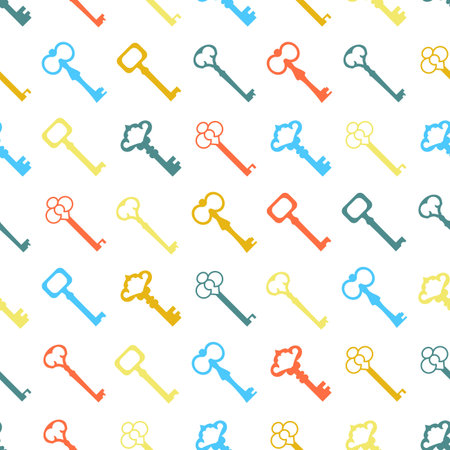 Seamless colorful background made of  keys in flat designのイラスト素材