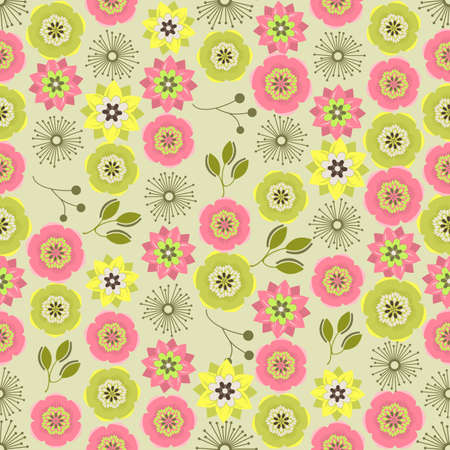 Seamless colorful background made of  abstract pink and green flowersのイラスト素材