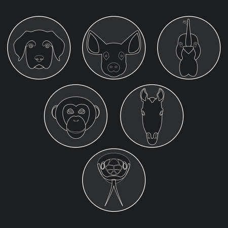 Collection of  wild and domestic animals in linear designのイラスト素材