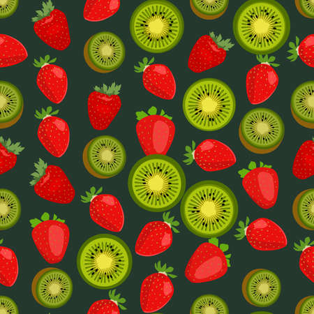 Seamless colorful background made of strawberry and kiwi in flat designのイラスト素材