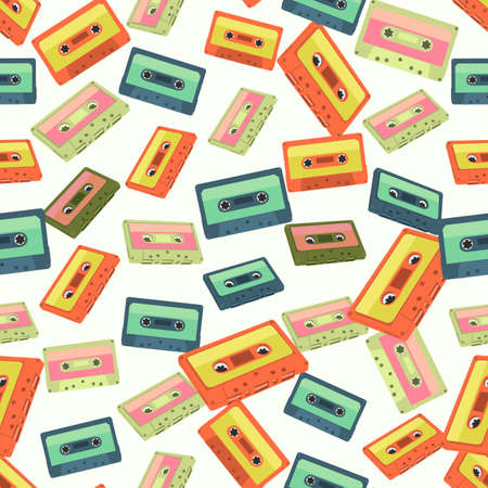 Seamless colorful background made of audio tapes in flat designのイラスト素材