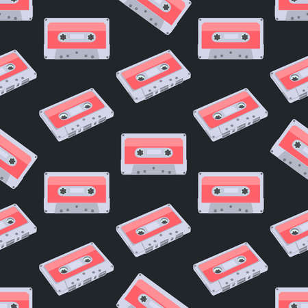 Seamless colorful background made of audio tapes in flat designのイラスト素材
