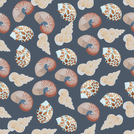Seamless colorful background made of  shell and conch in flat designのイラスト素材
