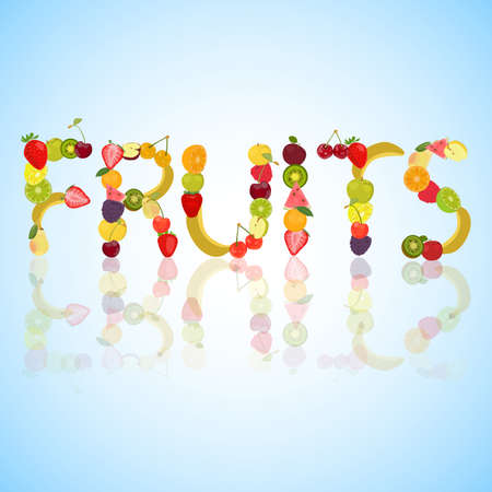 Word Fruits made of different fruitsのイラスト素材