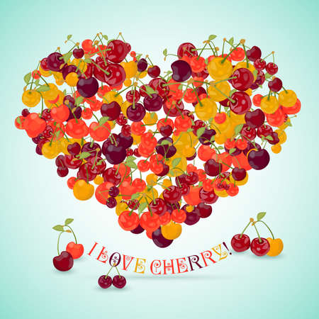 Heart made of different cherry with the text belowのイラスト素材