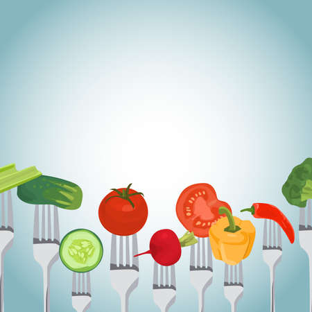 Colorful Background made of vegetables on the forksのイラスト素材