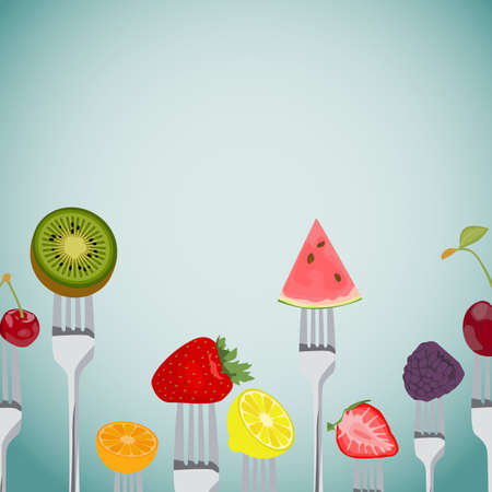 Colorful Background made of fruits on the forksのイラスト素材