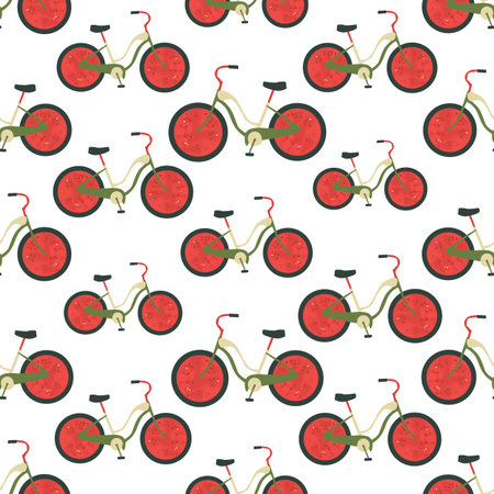 Seamless colorful background made of bikes with watermelon wheels